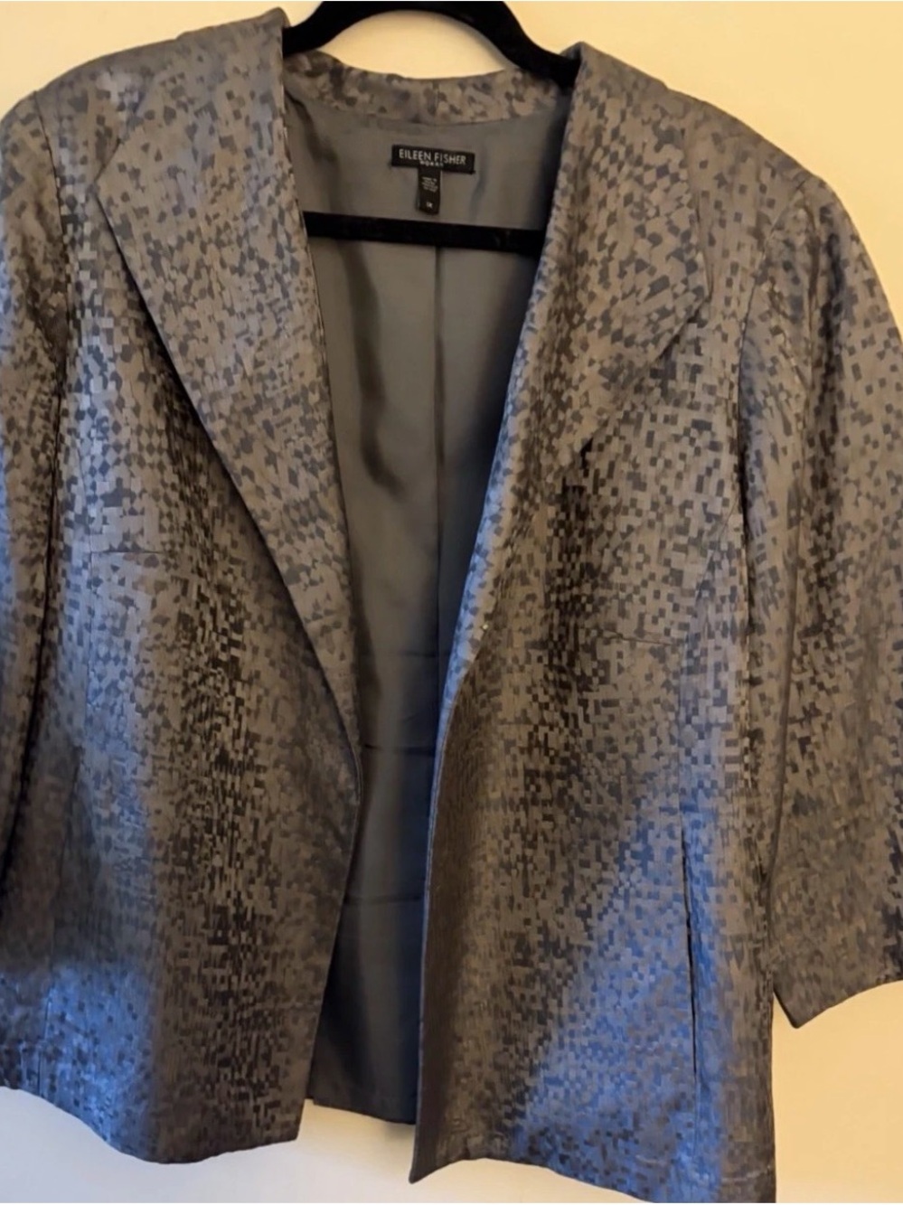 Eileen Fisher Charcoal Pixel-Pattern Open Blazer